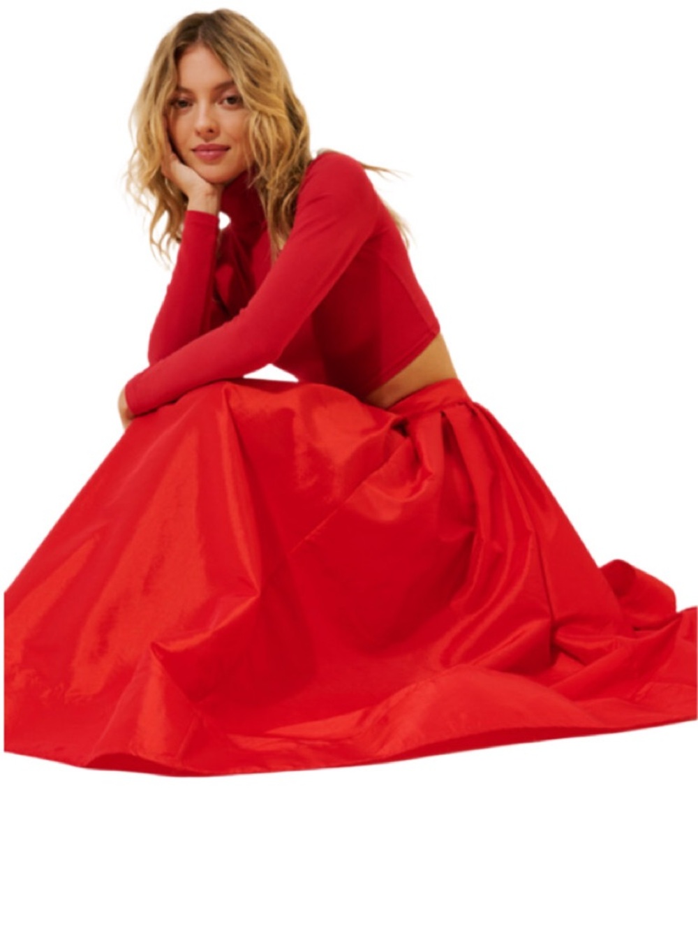 Free People Emilia Full Circle Taffeta Midi Skirt NWT Medium Red